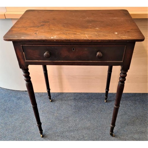 449 - Good Quality Georgian Mahogany Side Table with single frieze drawer and raised on four turned legs w... 