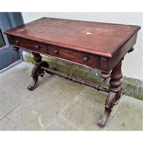 454 - Victorian Mahogany Side Table, the rectangular top over a Pair of frieze drawers and all raised on t... 