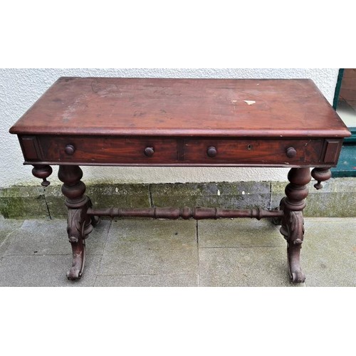 454 - Victorian Mahogany Side Table, the rectangular top over a Pair of frieze drawers and all raised on t... 
