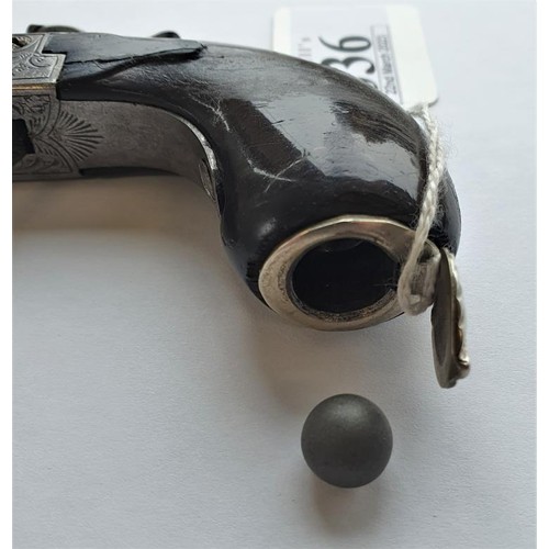 336 - 19th Century Belgian Pocket/Muff Pistol with Concealed Trigger and Musket Ball Trap. Barrel stamped ... 