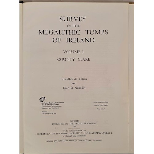 69 - Survey of the Megalithic Tombs of Ireland. Vol.1 - Co Clare, by Ruaidhrí de Valera and Sean &... 