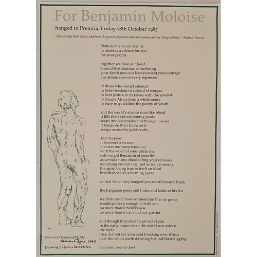 76 - Desmond Egan, - For Benjamin Moloise ( hanged in Pretoria, Friday 18th October 1985 ) published by A... 