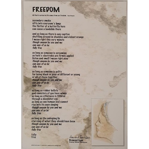 78 - Desmond Egan – FREEDOM, A limited edition broadside produced by Goldsmith Press in 2010. Black... 