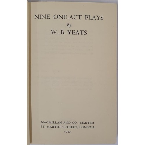 149 - WB. Yeats. Nine One-Act Plays. 1937. First. Original burgundy cloth.