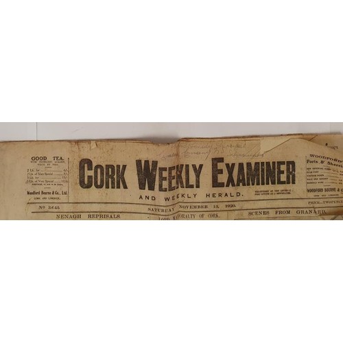 172 - Cork Weekly Examiner dated 13th November 1920, front page picture coverage of The Nenagh Reprisals/T... 