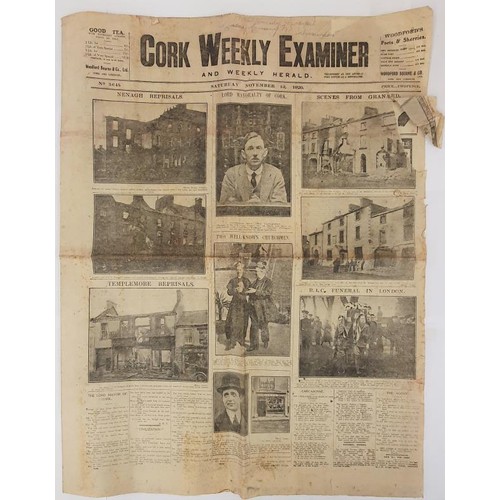 172 - Cork Weekly Examiner dated 13th November 1920, front page picture coverage of The Nenagh Reprisals/T... 