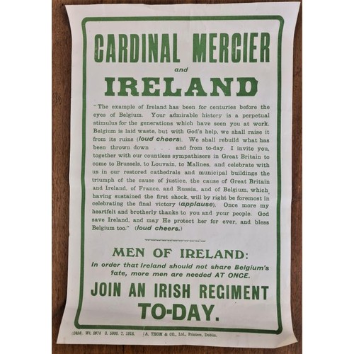 180 - Ireland and World War One, Original Recruitment Poster: Cardinal Mercier And Ireland - Men of Irelan... 