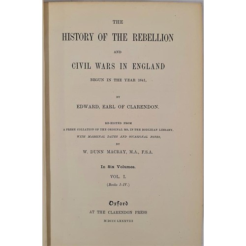 269 - Clarendon’s History of the Rebellion in 6 vols, Oxford, 1888, small 8vo in uniform red cloth; ... 