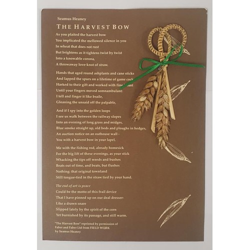 449 - Seamus Heaney; The Harvest Bow, printed for Mill Cottage Corncraft, reprinted by permission of Faber... 