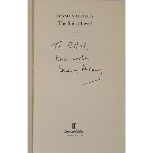 461 - Seamus Heaney. The Spirit Level. 1996. First in pictorial wrappers. Inscribed presentation copy 