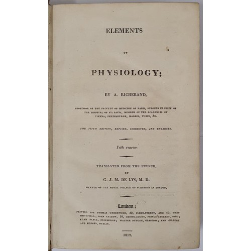 471 - A. Richardson. Elements of Physiology. 1812. Fine contemporary speckled calf. Scarce medical