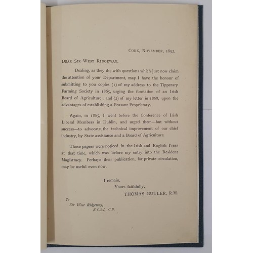 546 - [Tipperary Farming Society] An Irish Board of Agriculture. Peasant Proprietors. 1865-1868. Thomas Bu... 