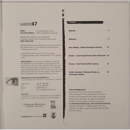 562 - Patrick Kavanagh. West 47. Galway Literary Journal. Galway 2001. This issue contains the first print... 