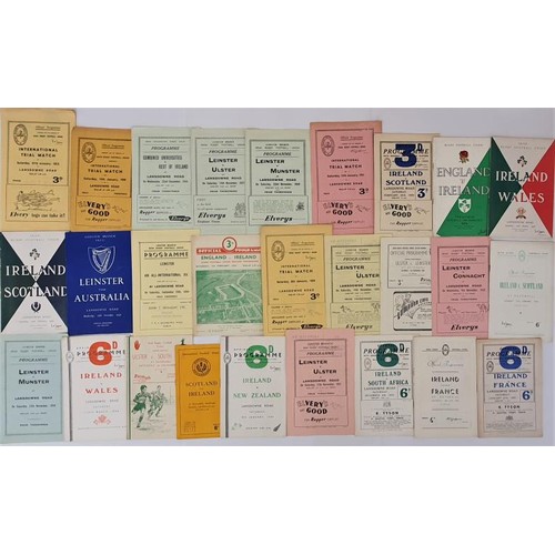 39 - Rugby Interest: Collection of Rugby Programmes, International and Provincial dated 1950's. Leinster ... 