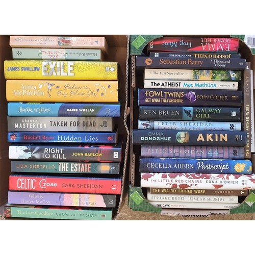 45 - Two boxes of modern Irish fiction, all mint unused: 15 h/bs and 11 cards. (c26 vols)