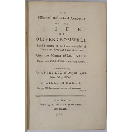 275 - Harris, William. Life of Oliver Cromwell. 1762. Cont. full calf, title in gilt on red morocco label ... 