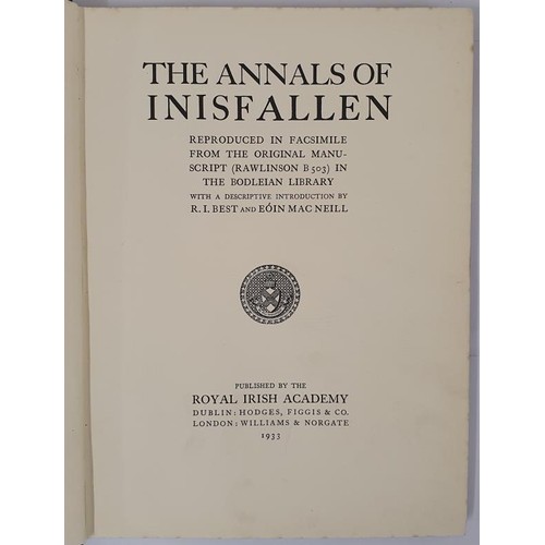 439 - The Annals of Inisfallan edited by Richard Best and Eoin MacNeill. Royal Irish Academy. 1933. Large ... 