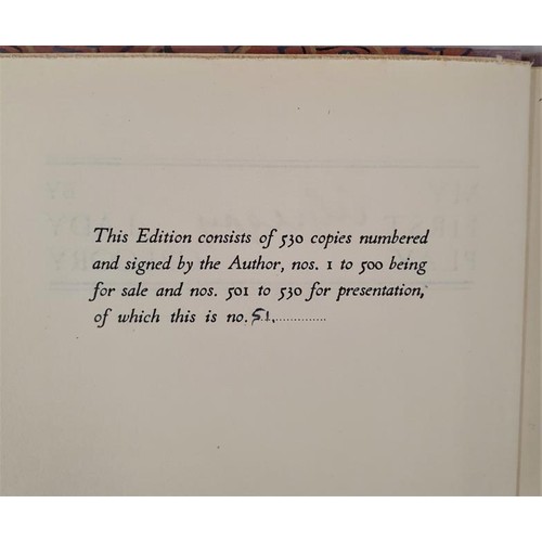 451 - Gregory, Lady. My First play. 1930. London: Mathews. 1st. quarter linen on decorated paper boards. L... 