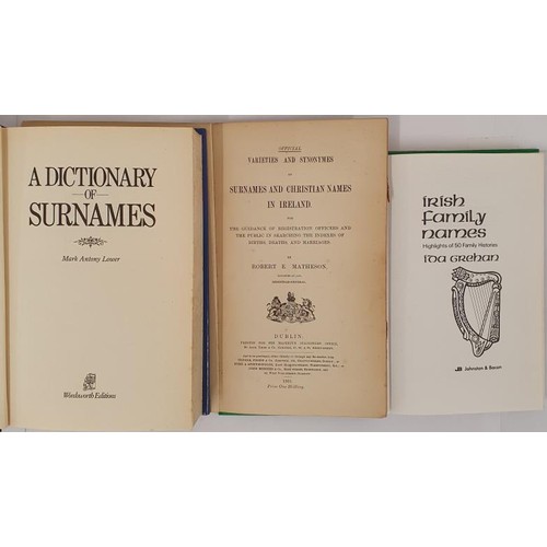 650 - Matheson, Surnames and Christian Names in Ireland, Dublin, SO, 1901, tall 8vo. Maurice Craig’s... 