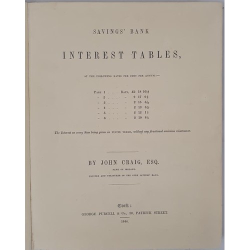 654 - John Craig - Bank of Ireland Trustee & Treasurer of The Cork Saving's Bank. Cork 1844. Quarto. 2... 