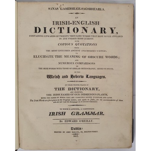 701 - O’Reilly, Edward. Irish-English Dictionary. 1817. John Barlow, Dublin, 1st edit. Large 8vo. - (8),28... 