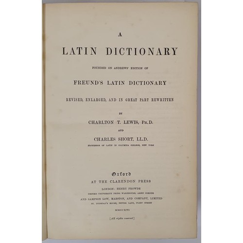 27 - C.T. Lewis & C. Short. A Latin Dictionary. 1896. Fine contemporary calf with gilt oval brand on ... 