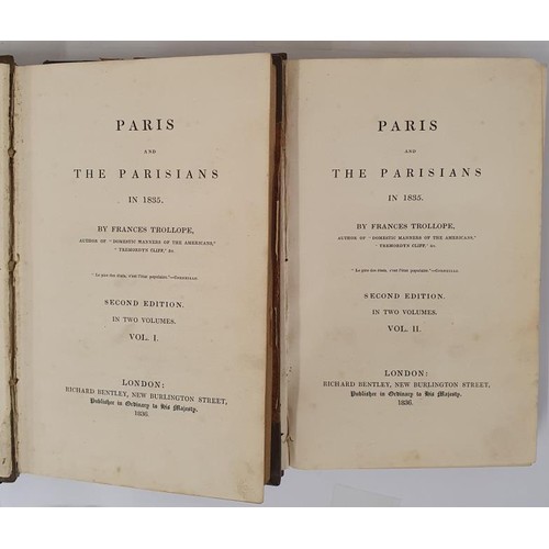 45 - Frances Trollope. Paris and the Parisians in 1835. 1836. 1st edit. 2 volumes. Half calf. Illustrated... 