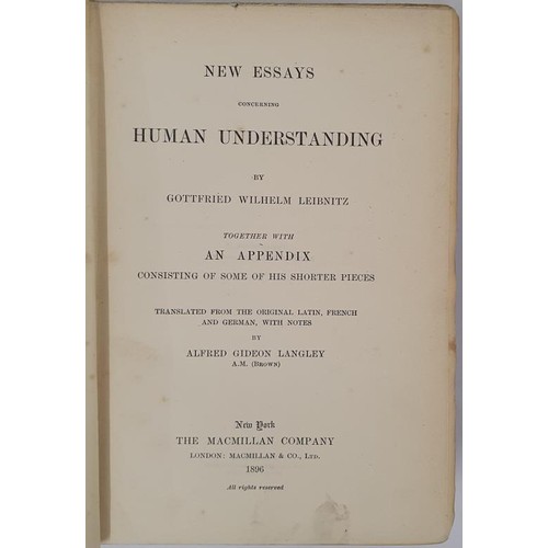 63 - R. M. Gwynn’s copy of Leibnitz’s New Essays Concerning Human Understanding First edition... 