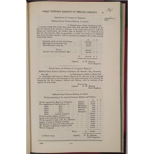 68 - Athlone and Galway Railway. Return to the House of Commons.1854. large format. specially bound in at... 