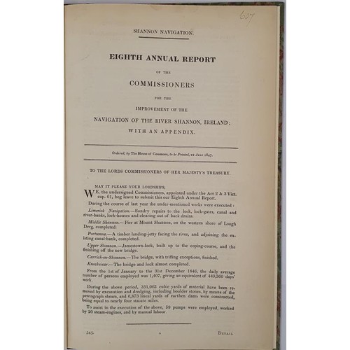 76 - Eight Annual Report of the Commissioners of the Navigation of the River Shannon. London 1847. Quarto... 