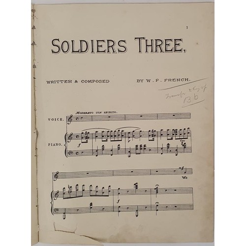 78 - Original song sheet by Percy French. Soldiers Three. ‘When the Cruel War is o’er’.... 