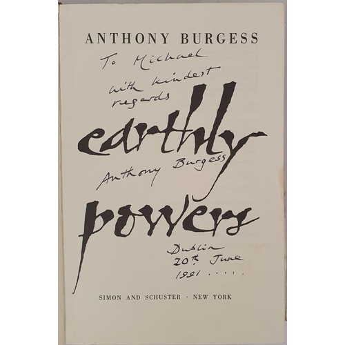 134 - Anthony Burgess, Earthy Powers. First edition inscribed by the author