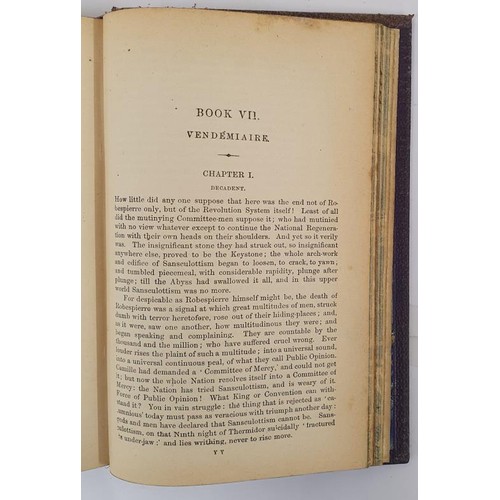 136 - Carlyle, Thomas. The French Revolution a History, 3 Vols Complete in One, full maroon calf, gilt spi... 