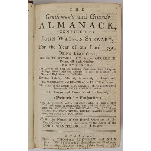 148 - The Treble Almanack for the Year 1796. I. John Watson Stewarts Almanack, II. English Court Registry,... 