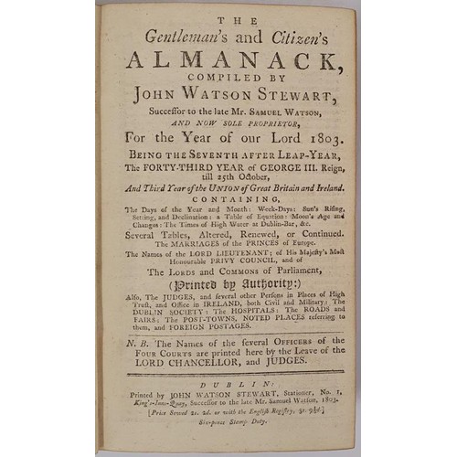 149 - John W. Stewart. The Treble Almanac for 1803. Full calf. Gilt inscription on cover 