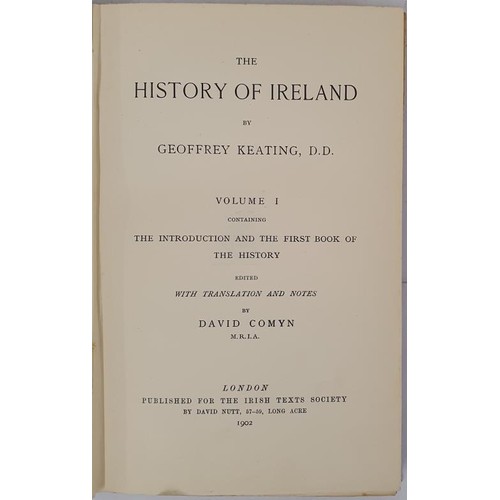 184 - The History of Ireland, Vol 1-4 by Geoffrey Keating. First Edition. Original gilt-blocked cloth