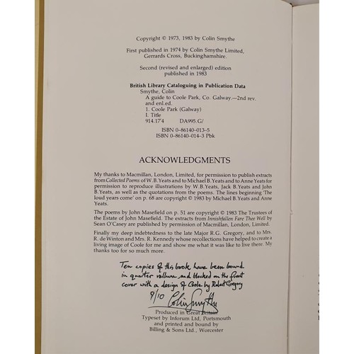 214 - Guide to Coole Park, Home of Lady Gregory Smythe, Colin Published by Colin Smythe Ltd, 1983 SIGNED. ... 