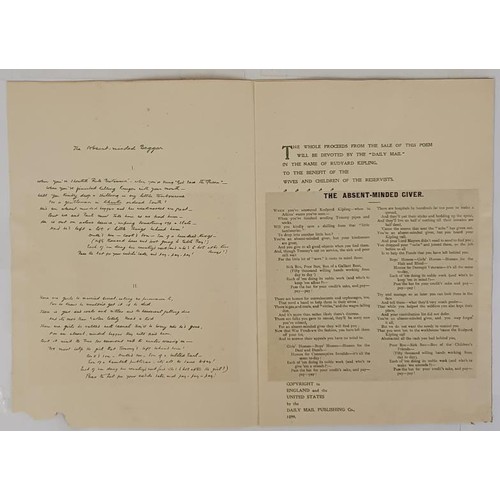 265 - The Absent Minded Beggar Kipling, Rudyard Published by Daily Mail Publishing Co. 1899, First Edition... 