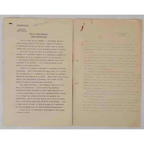 275 - Copy of memo from Eoin MacNeill titled 'Draft Constitution' dated 21/5/1922. Also a copy of letter f... 