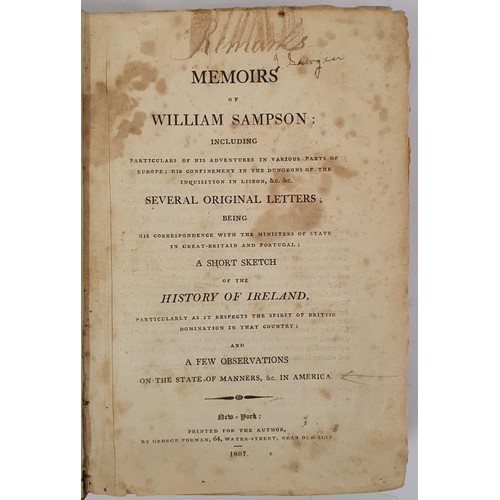 388 - Memoirs of William Sampson: Including Particular of his Adventures. His confinement in the Dungeons ... 