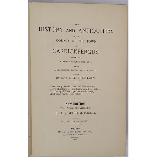 405 - Samuel McSkimin. The History and Antiquities of the town of Carrickfergus. 1909. Plates Original blu... 