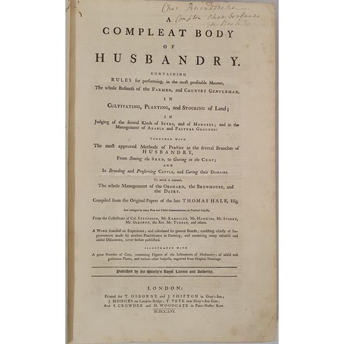 433 - Thomas Hall. A Complete Body of Husbandry 1756. Large folio. Decorative frontispiece and 11 fine eng... 