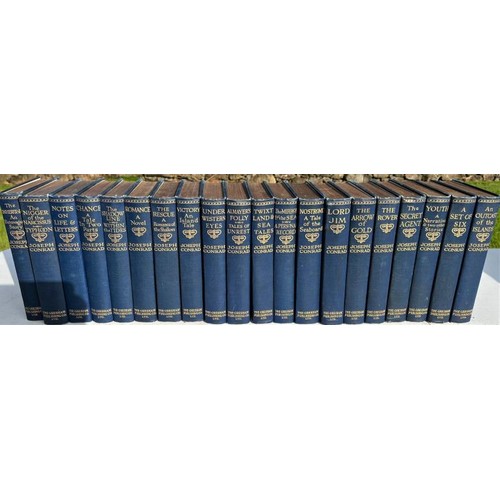 444 - An excellent Hardback Blue cloth with Gold leaf head of a set of 20 Joseph Conrad books to include &... 