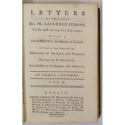 206 - Letters of the late Mr Laurence Sterne to his most intimate friends and published by his daughter Mr... 