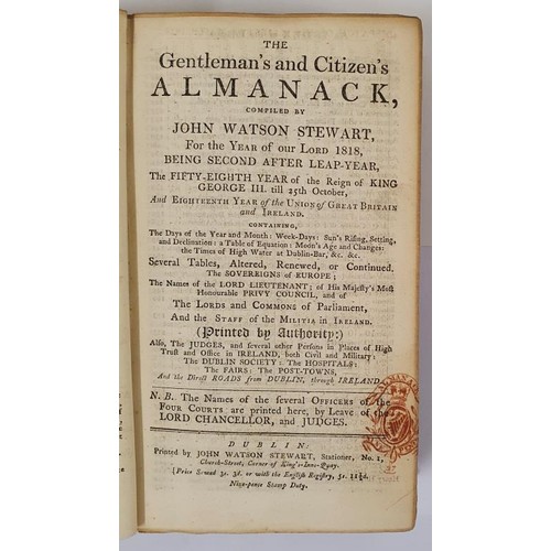 241 - J. W. Stewart. The Treble Almanac for 1818. Fine folding map of Dublin in 1818. Contemporary gilt ca... 