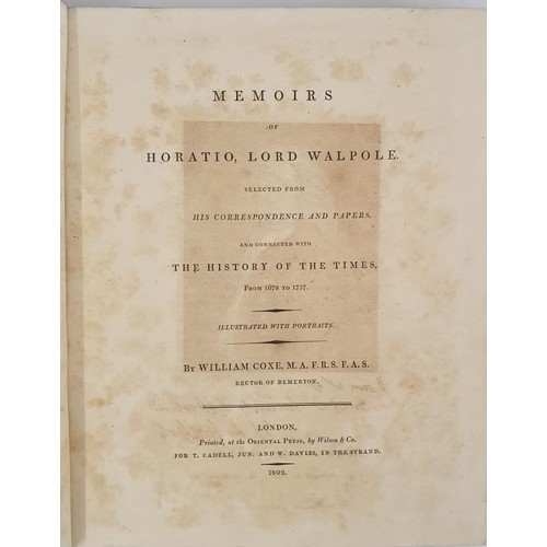 289 - Coxe, W. Memoirs of Horatio, Lord Walpole selected from his Correspondence & Papers .. with the ... 