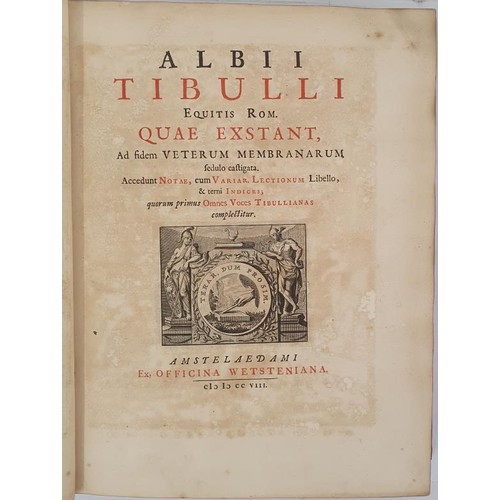 328 - Tibullus, Albius [Works], Amsterdam, 1728, quarto, plates, original calf, attractive armorial bookpl... 