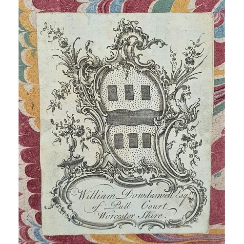 328 - Tibullus, Albius [Works], Amsterdam, 1728, quarto, plates, original calf, attractive armorial bookpl... 