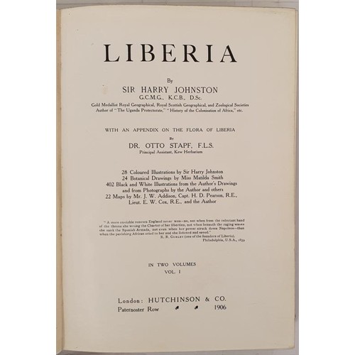 335 - Africa] Johnston, H. Liberia. 1906, 2 vols, over 1200 pages, 4 folding maps, very numerous illustrat... 