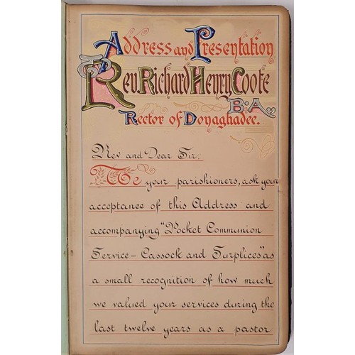 370 - Leather- bound 8vo album of Address and Presentation to Rev R.H.Cole, Rector of Donaghadee 1889; sig... 